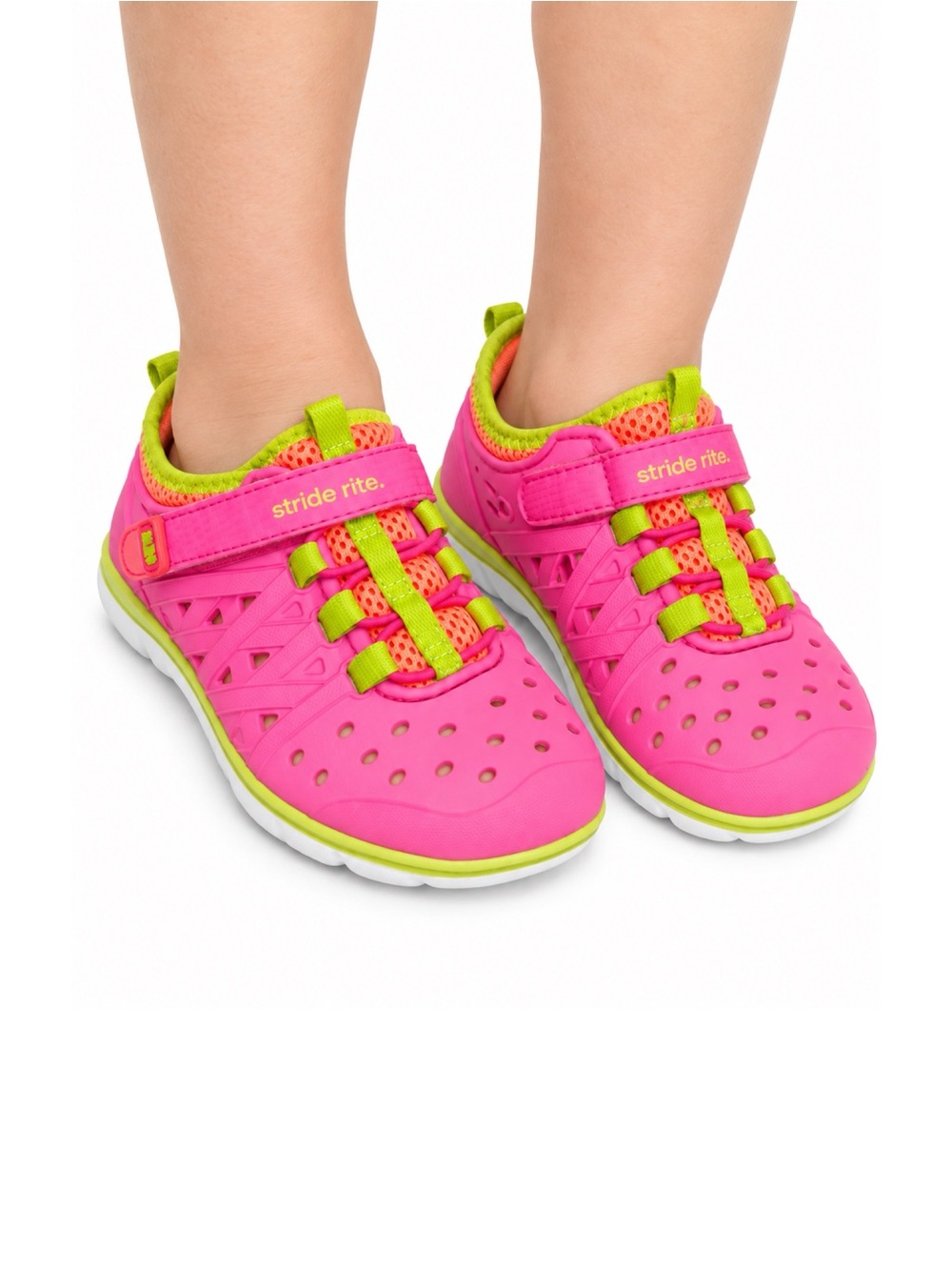 Size 9 Stride Rite Kids M2P Phibian Water Shoes Pink Coral Lime